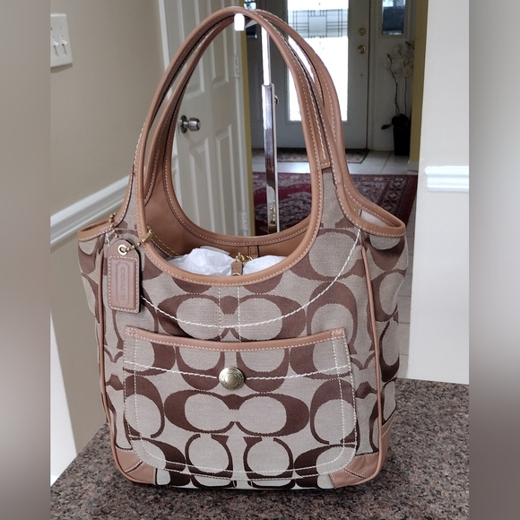 COACH ERGO Brown Signature C Jacquard Leather Monogram  Hobo Bag - Picture 8 of 17